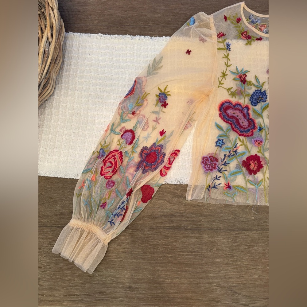 BY ANTHROPOLOGIE LONG-SLEEVE APPLIQUÉ MESH TOP - Picture 7 of 16